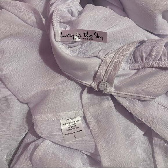 Lucy in the Sky‎ Romper Women's Large White Shimmer Ruffle Hem Tie-Back Dress - Picture 12 of 12